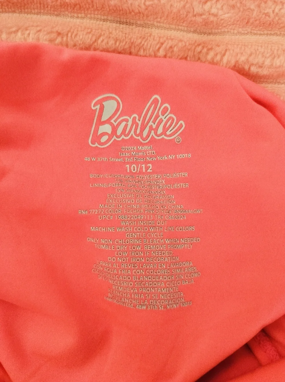 Barbie Coral Pink One-Piece Swimsuit with Metallic Logo - 10/12 Girl (XS Women)